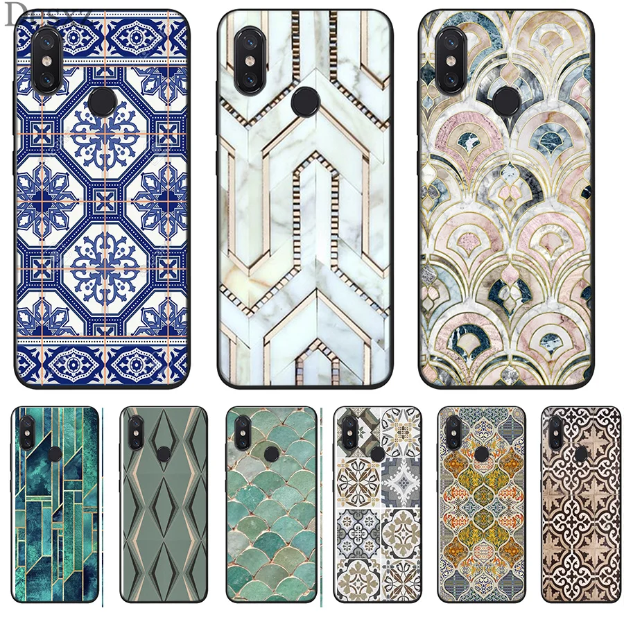 

Morocco Art Deco Tile Map Diamond Scales Phone Case Cover For Xiaomi Mi 6 8 Lite A1 A2 5X 6X F1 Cases
