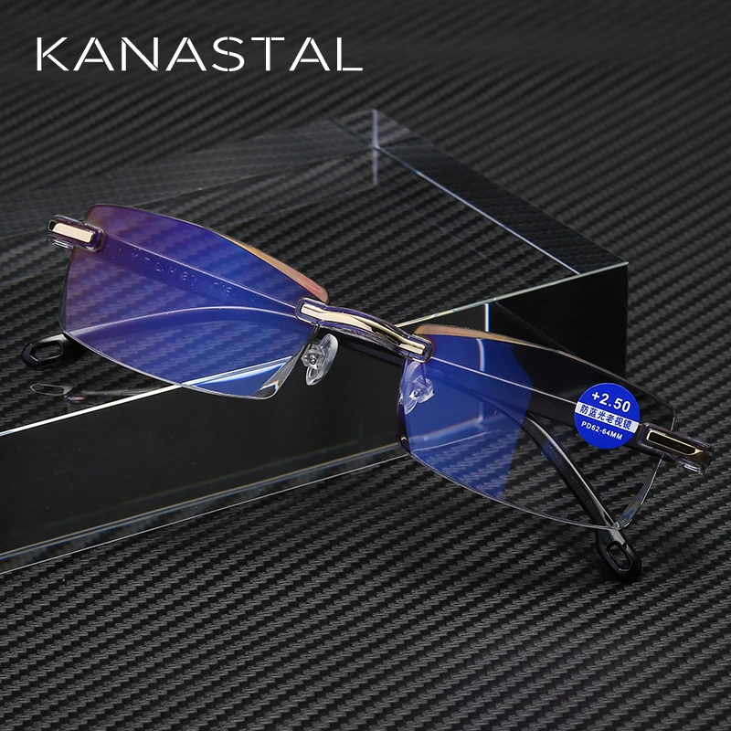 Kanastal Ultralight Rimless Reading Glasses Women Men Business Anti Blu