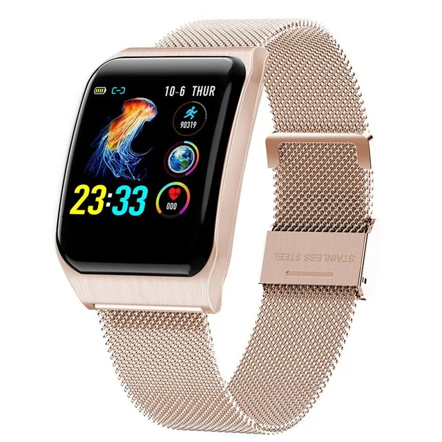 Pedometer Watch Heart Rate Monitor Sleep Tracking Waterproof Clock Multi-language Multi-function Sports Mode For Android IOS - Цвет: gold