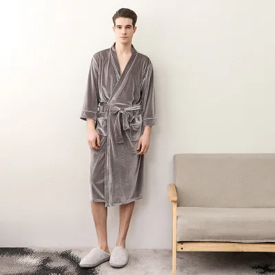 Новые бархатные халаты для женщин и мужчин, Осенние Роскошные парные халаты размера плюс, одежда для сна, кимоно, халат для невесты и подружки невесты - Цвет: gray man