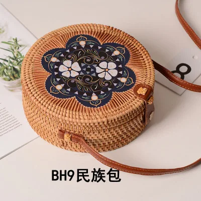 blue20x8cm Летняя женская сумка из ротанга на ремне, Пляжная соломенная сумка в богемном стиле, круглые сумочки - Цвет: blue20x8cm