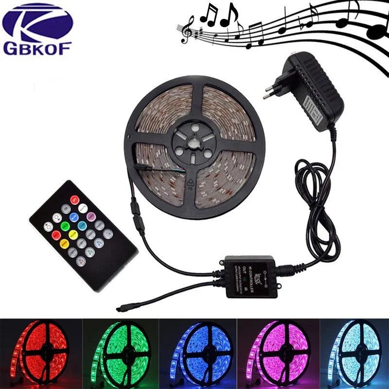 

10M 5M RGB led strip light waterproof SMD 5050 3528 2835 flexible diode tape ledstrip with music remote control+DC 12V adapter