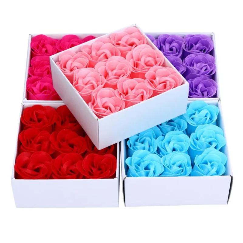 

1 Box 9 flower Scented Bath Body Petal Rose Flower Soap Wedding Decoration fansy rosy floral with box best gift supply #B5