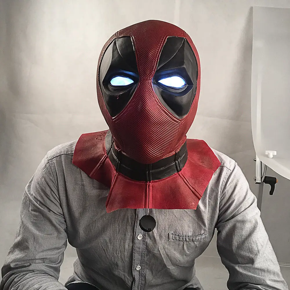 New Marvel Superhero Deadpool Mask With Led Light Breathable Latex Full Face Mask Halloween Cosplay Prop (4)