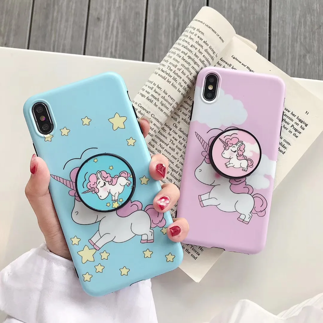 

Angel unicorn Spherical deform bracket phone case cover for iphone X XS Max Xr 7 8 6 6s plus cute cartoon star soft imd coque