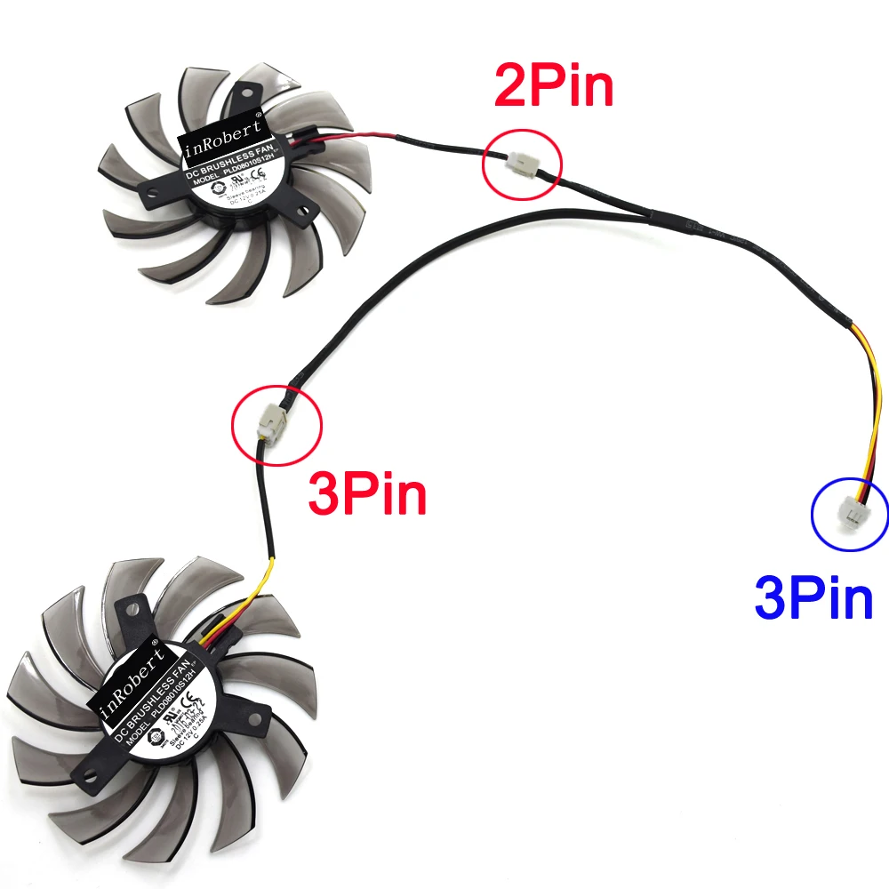 2 шт./лот PowerLogic 75 мм PLD08010S12H 2Pin 3Pin охлаждающий вентилятор для Gigabyte GTX 560Ti 750Ti R9 280X GTS450 Графика видеокарта