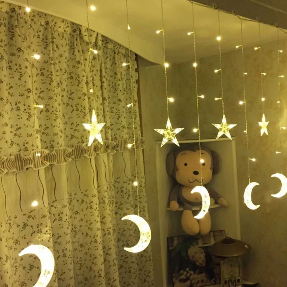 

2.5m led moon star icicle led curtain fairy string light fairy light 128 led Christmas light for Wedding home party decoration
