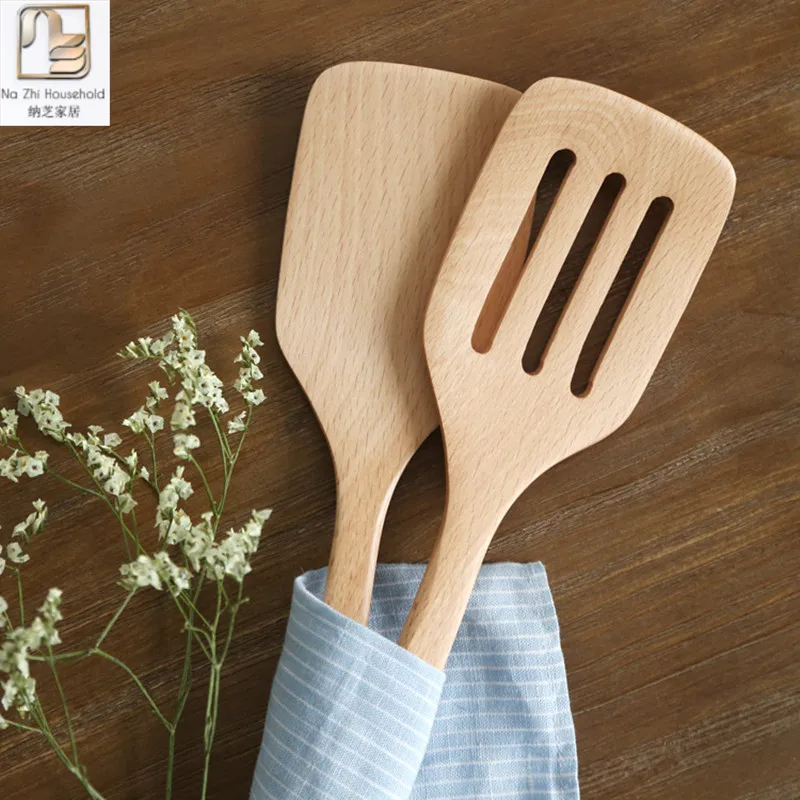 Nazhi Natural Beech Wood Kitchen Cooking Tools Turners Non stick Nylon