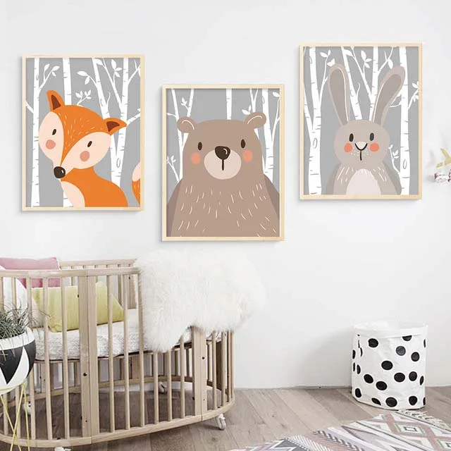 

Rabbit Fox Bear Animal Nursery Posters and Prints Wall Art Canvas Painting Decorative Picture Nordic Style Kids Decoration