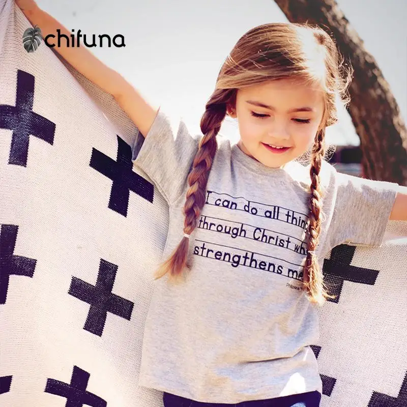 

chifuna New Summer Fashionable Letter O-neck T-shirt Cotton T-shirts Soft Gray Tee for Girl Clothes for Boy 2-6 Years Old Casual