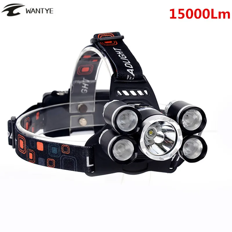 15000Lm LEDโคมไฟหัวแสงXML T6 + 4R5ไฟหน้าแบบชาร์จ18650หัวไฟฉายไฟฉายตั้งแคมป์ตกปลาล่าสัตว์โคมไฟ
