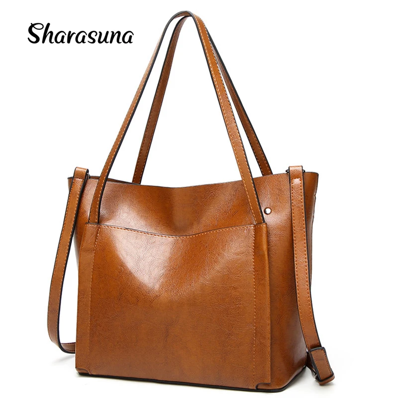 

Fashion Women Handbag PU Oil Wax Leather Women Bag Large Capacity Tote Bag Big Ladies Shoulder Bags Famous Brand Bolsas Feminina