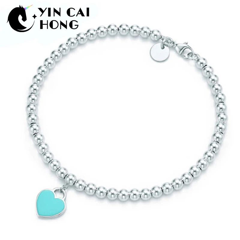 

NEW Charm Gift 925 Sterling Silver Blue Heart TIFF Attractive Elegance Temperament Bracelet World Jewelry