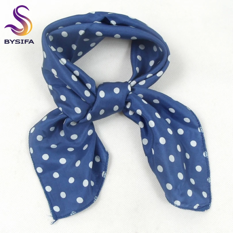 Ladies Womens Girls Fashion Scarf Navy and White Polka Dot Satin Stripe Design