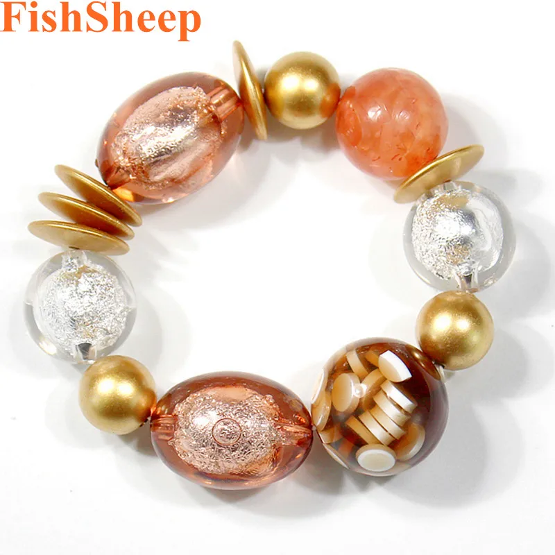 

Statement Big Acrylic Beads Bracelets&Bangles Women Boho Geometric Large Resin Beaded Cuff Elastic Bracelet Pulseira Feminina