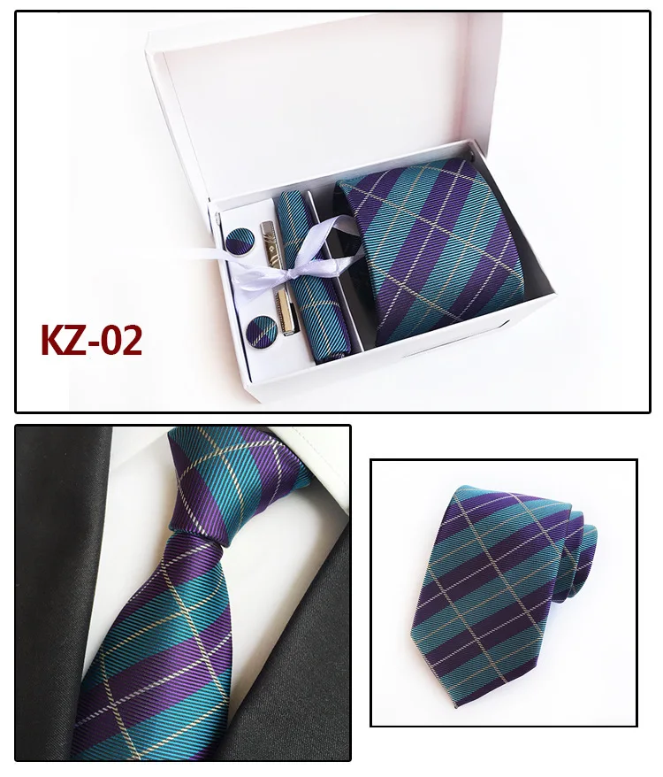 3,35 дюймов(8 см) широкие клетчатые классические мужские галстуки свадебные модные вечерние мужские галстуки, платок, булавка и запонки Подарочная Упаковка
