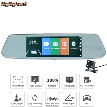 شراءBigBigRoad لشركة هيونداي سولاريس I20 I30 Ix35 كريتا توكسون سانتا في أكسنت جهاز تسجيل فيديو رقمي للسيارات داش كام 7 بوصة شاشة تعمل باللمس مرآة الرؤية الخ...