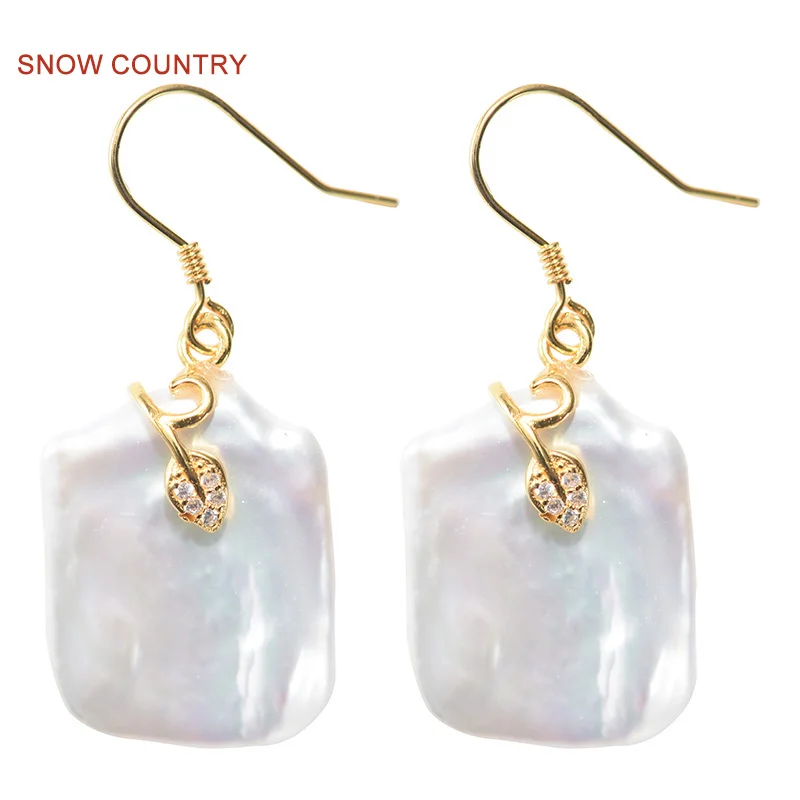 

SNOW COUNTRY Elegant Gift Ear Hooks Baroque Pearl High Luster S925 Sterling Silver Retro Design Free Shipping