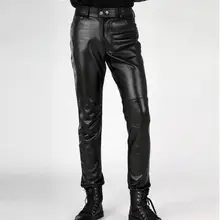 Горячая новинка года весна и осень плюс бархат утолщение мужские кожаные брюки индивидуальные облегающие Лоскутные мотоциклетные брюки