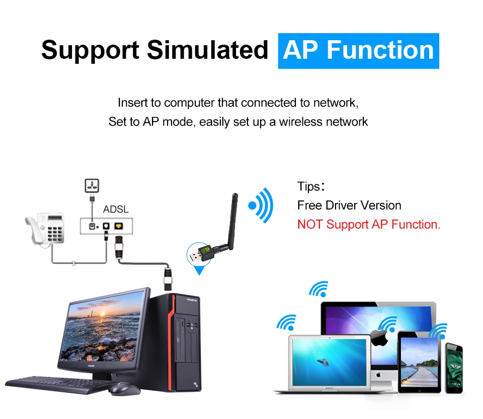 USB WiFi адаптер Ralink Wi-Fi антенна Lan USB Ethernet 150 м 2 дБ ПК WiFi ключ беспроводной Notework карта USB Wi Fi приемник