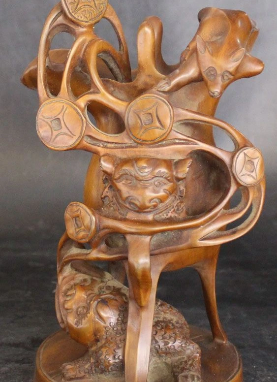 9Boxwood Wood Dragon Zun чашка Cicada кисть горшок карандаш ваза для ручек держатель