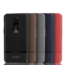 

OnePlus 6 Case One Plus 6 Cover Litchi Leather Grain Carbon Fiber Luxury Silicone Soft TPU Back Phone Fundas Coque