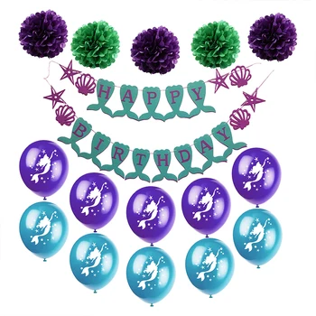 

New 2020 Fashion Happy Birthday Mermaid Banner Artificial Paper Flower Balloon Set background Decoration Backdrops DIY