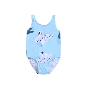 

2019 Fashion Summer Bikini Baby Girls Swimsuit One-Piece Cartoon duck printed blue colour