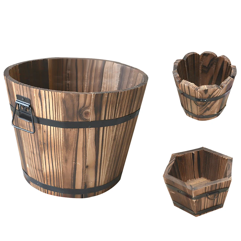 High quality Wooden Bucket Pot Flower Planter Barrel Patio Garden Outdoor Home Decor #1 S