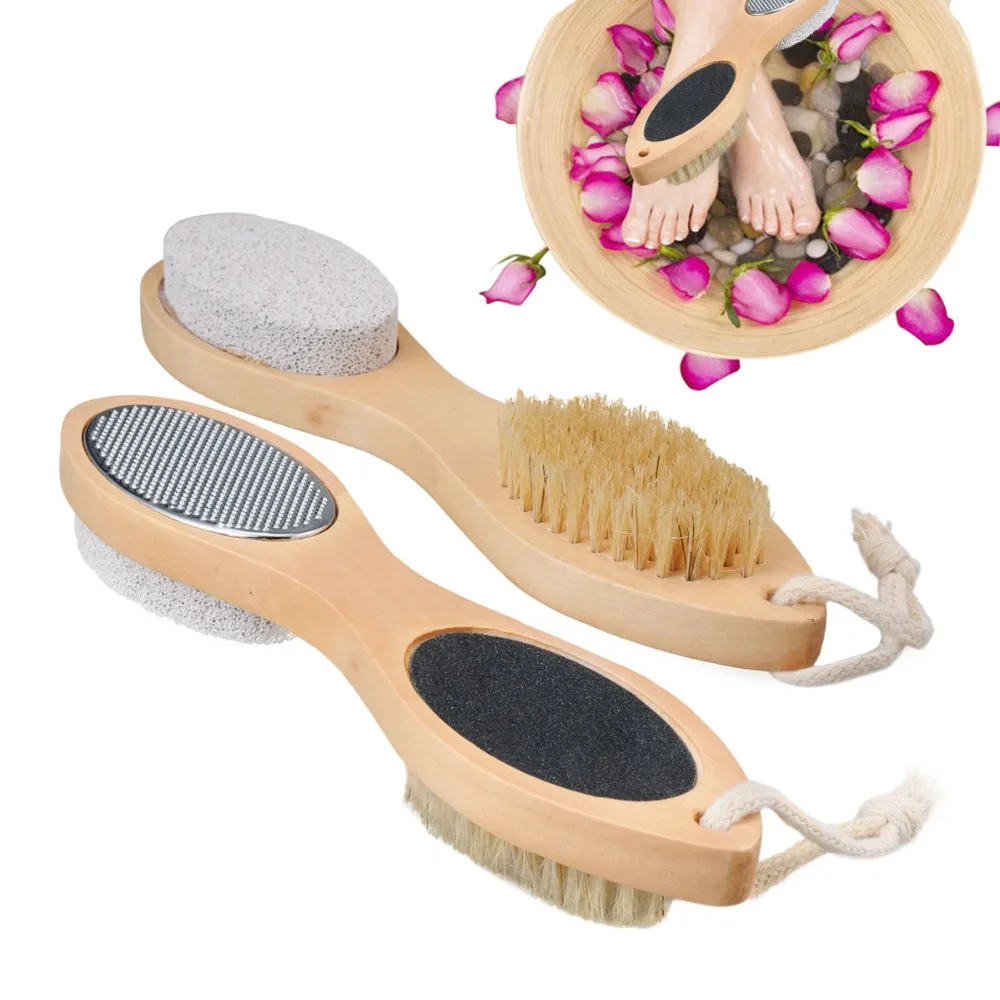 Breett 4 in 1 Wood Made Foot File Nail Brush Callus Reducer Pumice