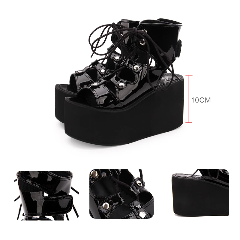 Angelic imprint/Новые модные летние женские босоножки; обувь в стиле «панк-рок» на высоком каблуке для костюмированной вечеринки; Женская обувь в стиле Лолиты на платформе; Размеры 35-46; 6012