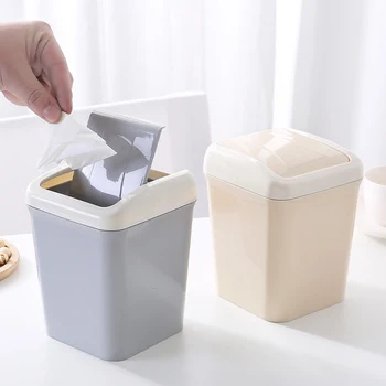 

1pc Creative Desktop Swing Cover Trash Plastic Multifunctional Paper Basket Living Room Garbage Storage Barrel Trash Can Mini