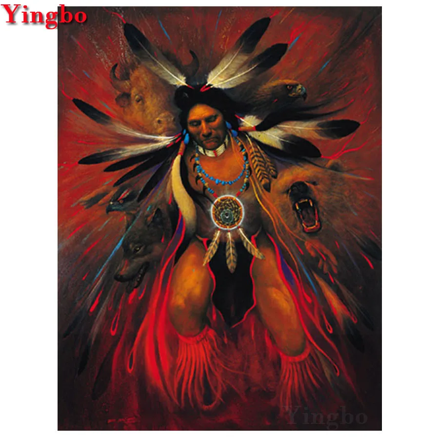 square/round drill diamond painting Indian man feather cross stitch 3d embroidery sale picture mosaic rhinestone decoration | Дом и сад
