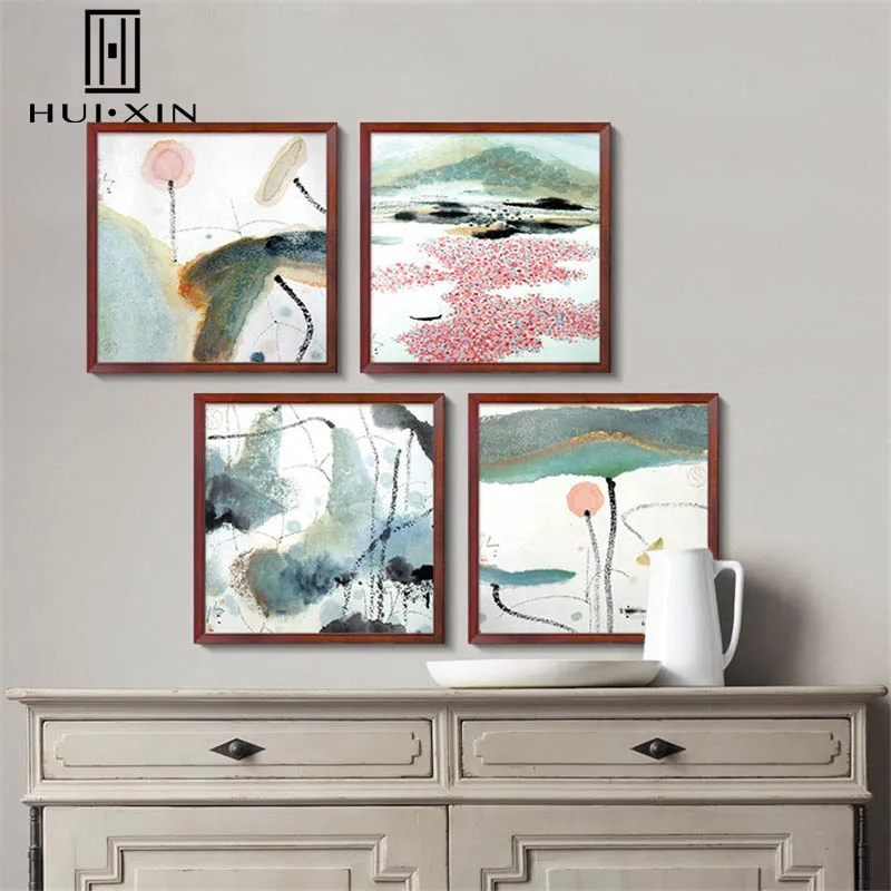 Abstract Water and Ink Lotuses New Chinese Style Lotus Pond Scenery Nice Wall Paintings Canvas Posters for Study Room Decoration