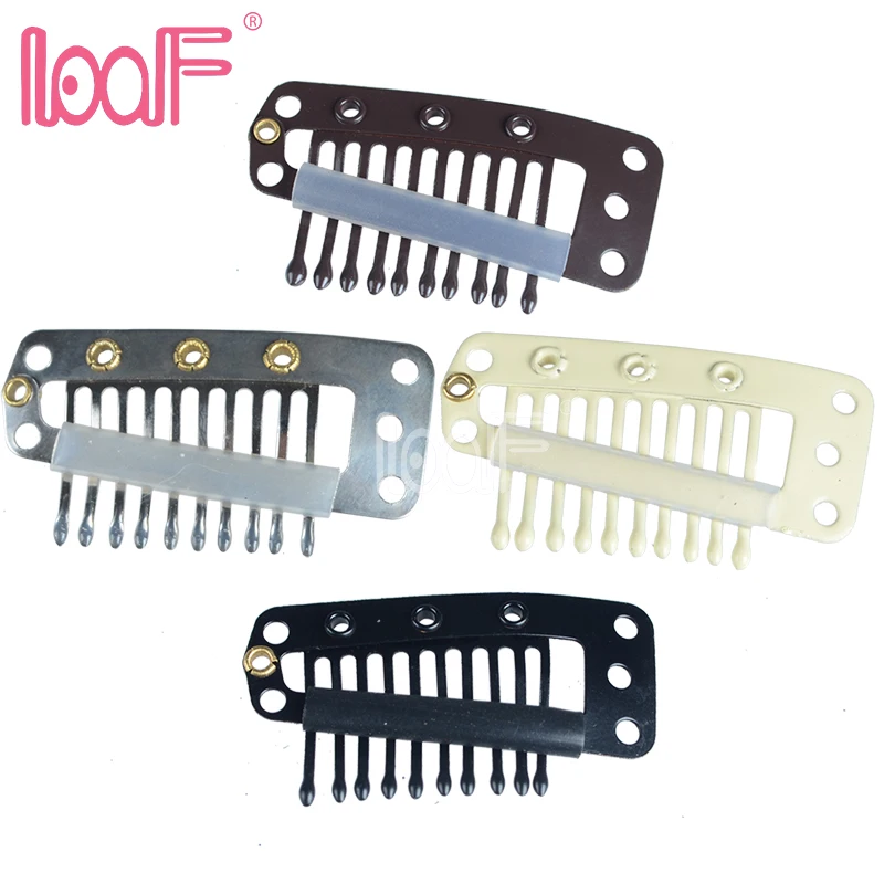 

LOOF Wigs hair clips 100pcs 36mm 10 teeth Snap Clips with silicone back for Extension hair accessories 3 Colors Available