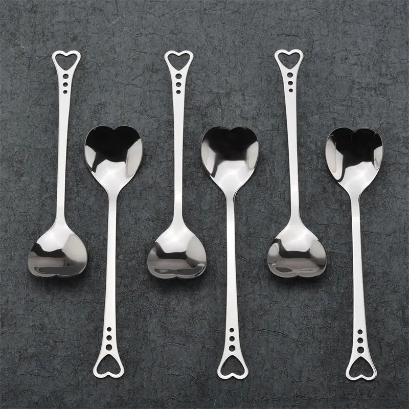 Heart-shaped Stainless Steel Spoon Portable Metal Coffee Teaspoon Creative Love Heart Shaped Wedding Party Gift Dinnerware