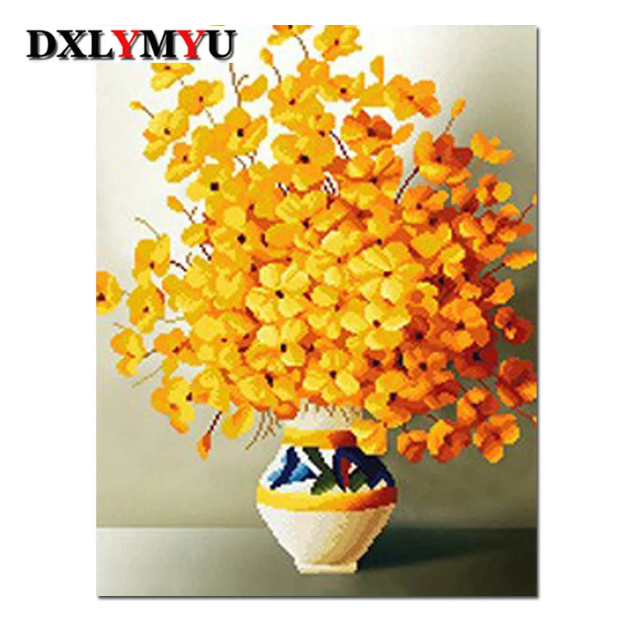 

NEW 100% Full Square Drill Diamond Embroidery Golden Flower Picture 5D Diamond Painting Cross-Stitch Mosaic Kits Wall Decor