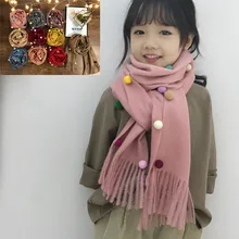 VISROVER, 9 цветов, Осень-зима, унисекс, детский кашемировый шарф с большими кисточками и помпоном, Детские теплые шарфы для шеи, мягкий снуд на ощупь