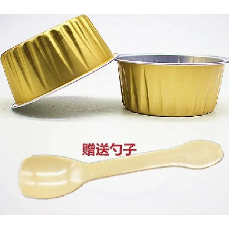 100pcs Cup+Spoon Desert Packing Cup Cake Mold Bowl Disposable Aluminum