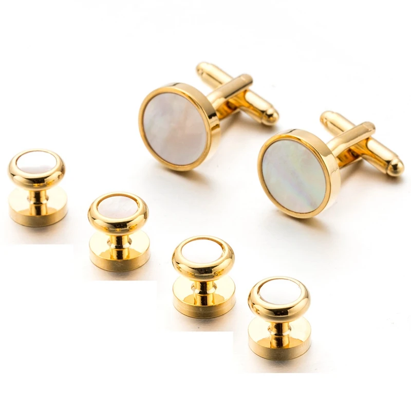 

TOMYE 6 Pcs Men's Dress Cuff Button Round Shell High Quality Tuxedo Cufflinks Rounded Simple Style Casual Fashion Jewelry