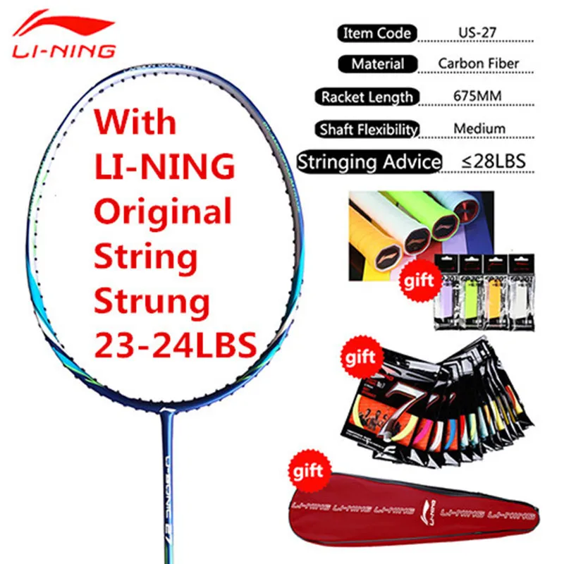 Оригинальные профессиональные ракетки для бадминтона Li-Ning, 1 шт., высококачественные ракетки для бадминтона с завязками и овергрипами L999OLB - Цвет: AYPM224-1Strung