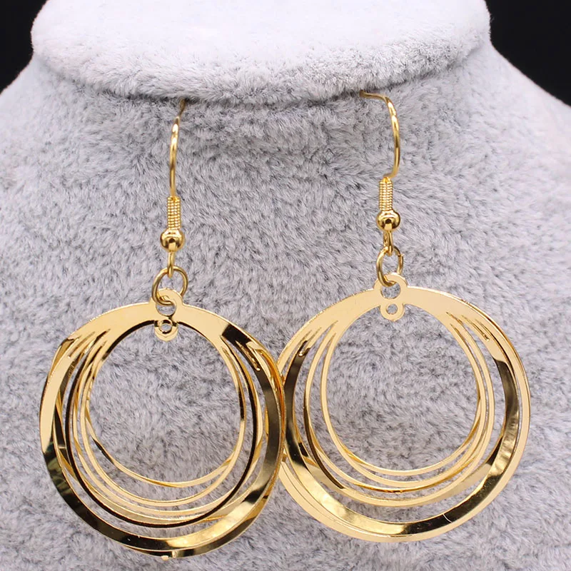 Модные круглые серьги-капли из нержавеющей стали для женщин ювелирные изделия золотого цвета Висячие серьги ювелирные изделия joyeria E612661