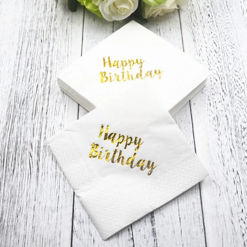 

2018 5pcs/pack Gold Happy Birthday Party Paper Napkins Decoration Kids Baby Shower Napkins Party Decor