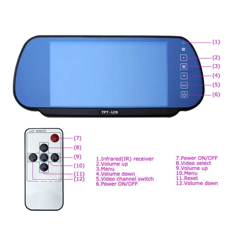 7 дюймов цветной TFT lcd широкоэкранный сенсорный кнопочный автомобильный монитор зеркала заднего вида 7 ''парковочный обратный монитор заднего вида 2CH видео вход