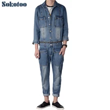 Sokotoo мужские повседневные с длинным рукавом съемные джинсовые комбинезоны карманы Карго длинные джинсы комбинезоны