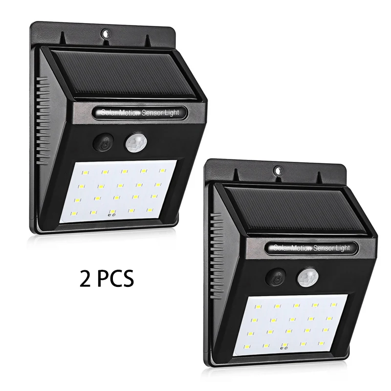 20 LED 2PCS Солнечный СВЕТОДИОДНЫЙ светильник с датчиком движения, настенный светильник для безопасности, водонепроницаемый IP65, уличный солнечный светильник, гирлянда, светильник для сада и улицы - Испускаемый цвет: 20 LED 2PCS