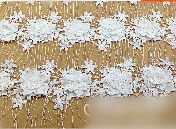 

off white lace fabric with 3D flowers, crochet lace, lace fabric for bridal dress, wedding dress, DIY dress