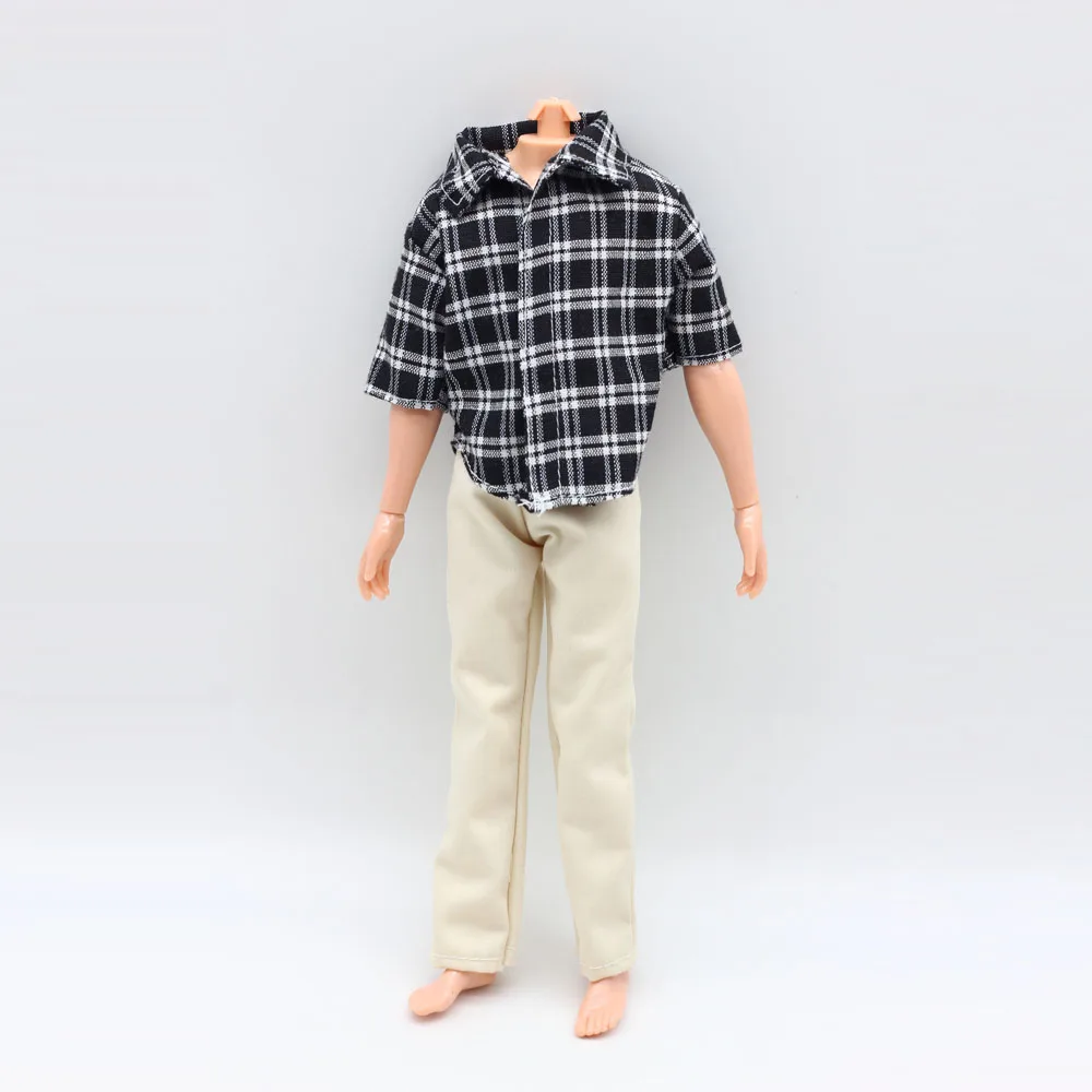 One Set Doll s Clothes For Barbie Ken Doll Casual Wear Plaid Clothes Jacket Pants Trousers