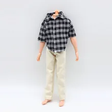 One Set Doll s Clothes For Barbie Ken Doll Casual Wear Plaid Clothes Jacket Pants Trousers