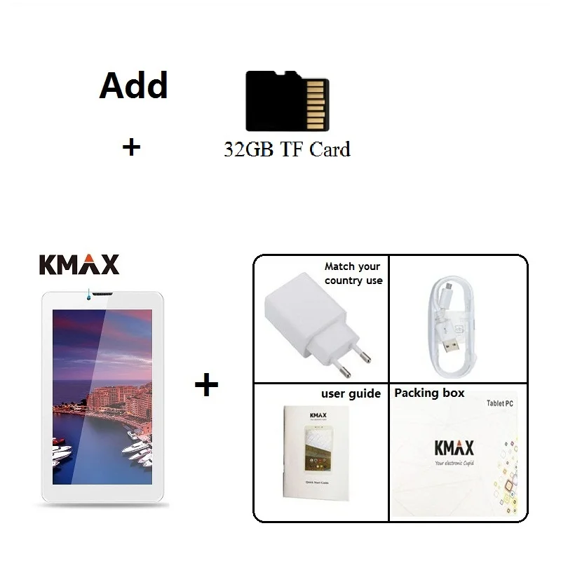 KMAX, 7 дюймов, 3G, с функцией звонка, Android 8,1, планшет, ПК, SIM карта, HD, lcd, четыре ядра, 16 ГБ, Bluetooth, gps, фаблет, ПК, планшеты, 7, 8, 32 ГБ, TF - Комплект: 32gb TF card